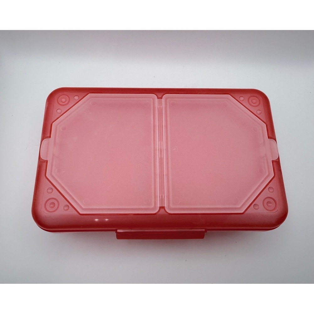 Red Plastic Pencil Box with Dual Compartment Lid Storage Case‎ Organizer